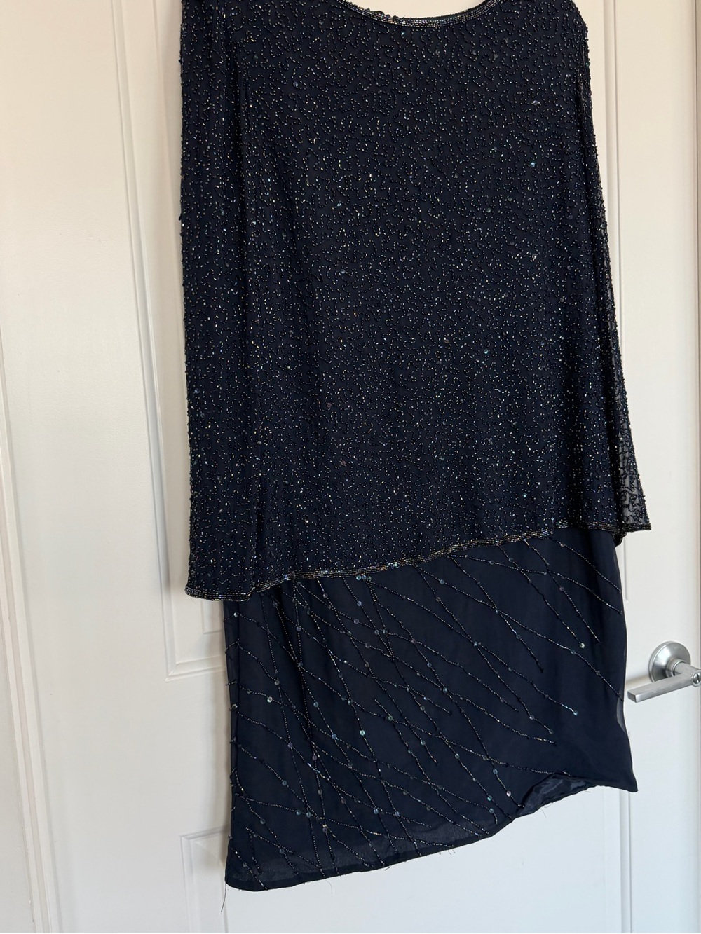 Adrianna Papell 100% Silk Vintage Blue Beaded Iridescent Party Formal Sheer 16 - Picture 12 of 12